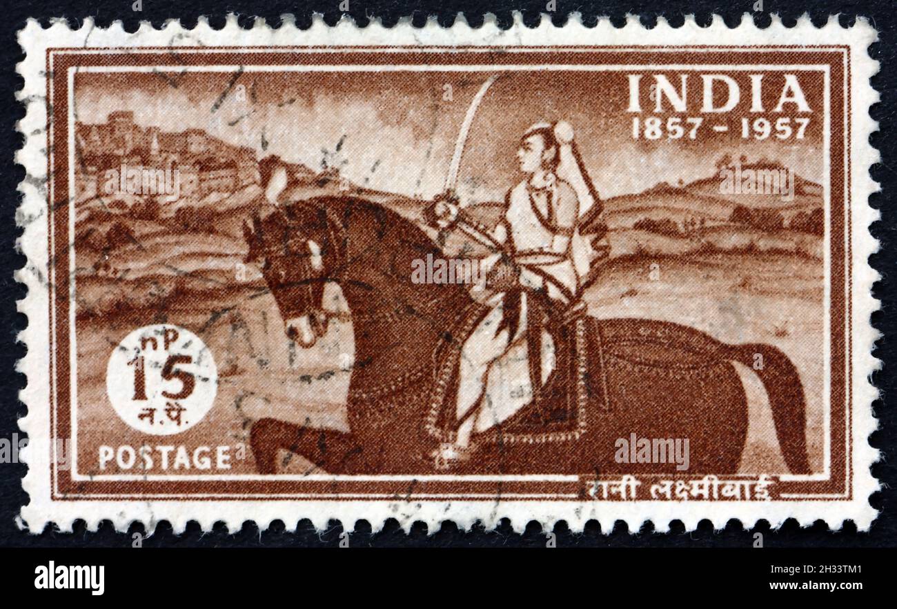 INDIA - CIRCA 1957: a stamp printed in India shows Laxmibai, Rani of Jhansi, Centenary of the struggle for independence, circa 1957 Stock Photo