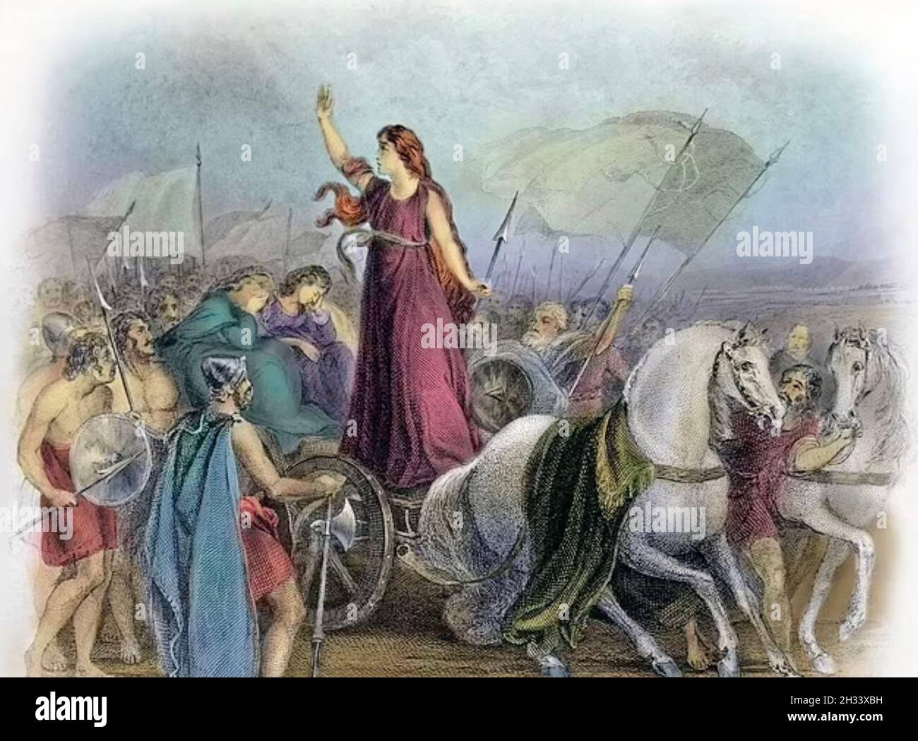 BOUDICA  19th century illustration of the queen of the British Iceni tribe who lead an uprising against Roman occupation about AD 60. Stock Photo