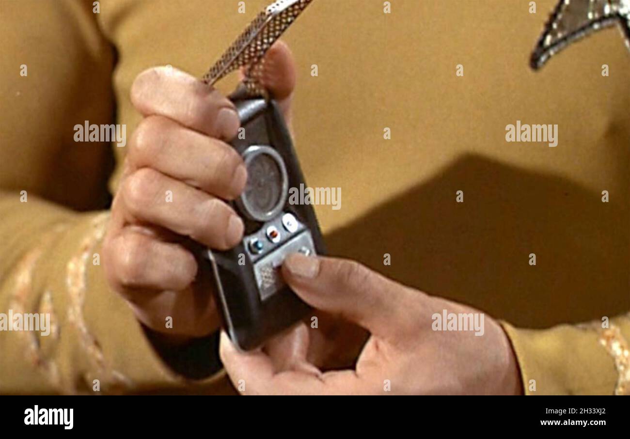 STAR TREK Viacom/CBS  sci-fi TV series with William Shatner as James Kirk using his Communicator Stock Photo