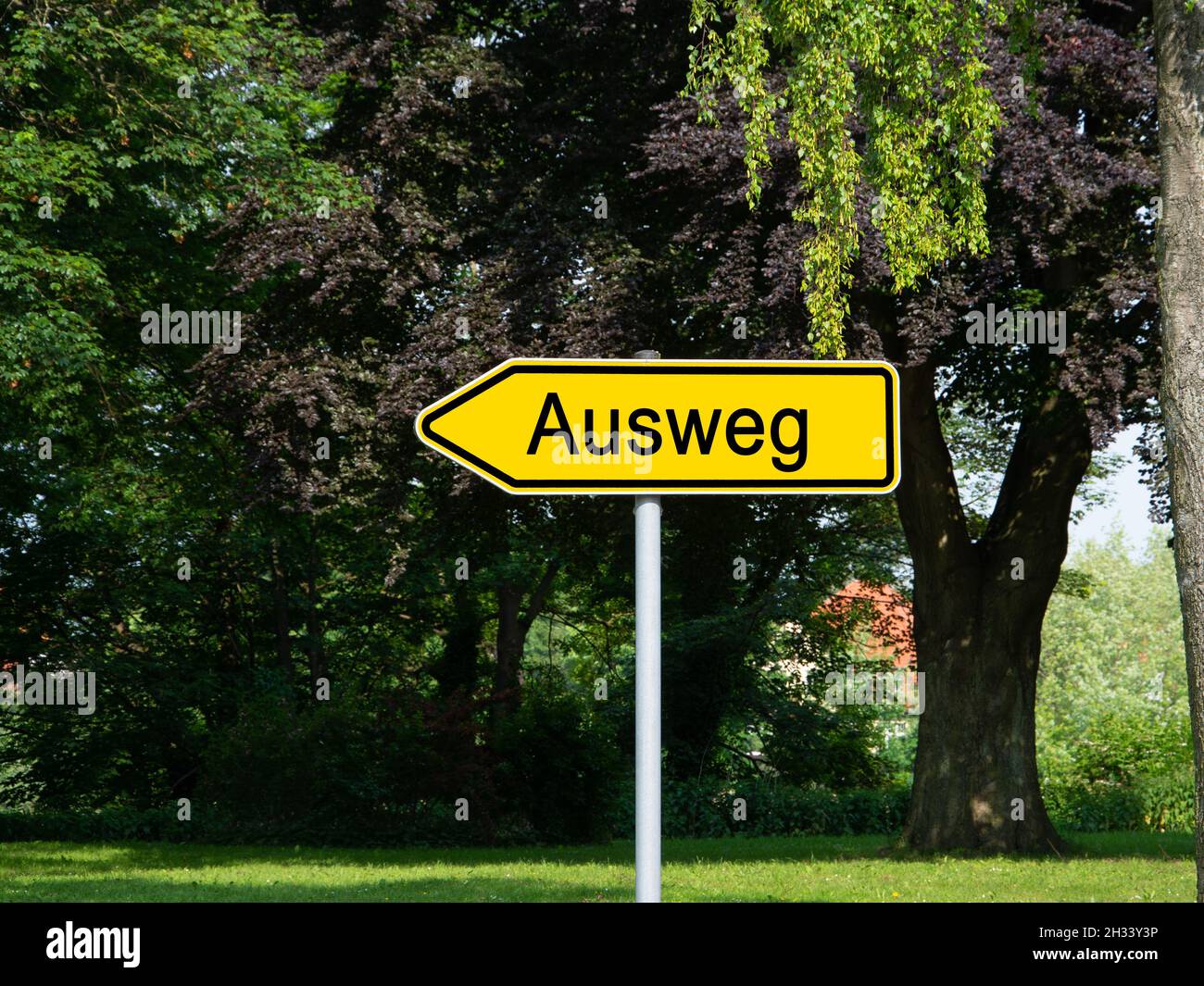 Signpost with the inscription 'Ausweg',translation 'way out' Stock Photo