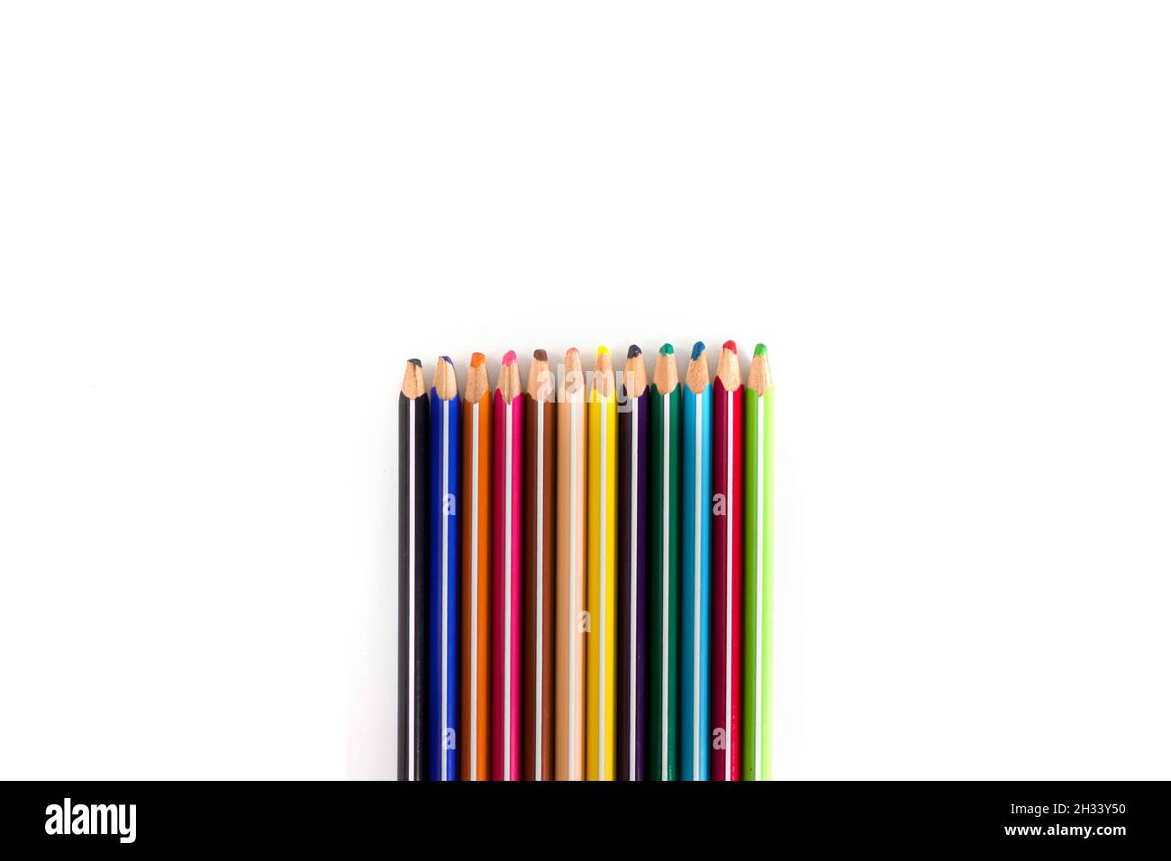 Group of blunt coloring pencils on the white background Stock Photo