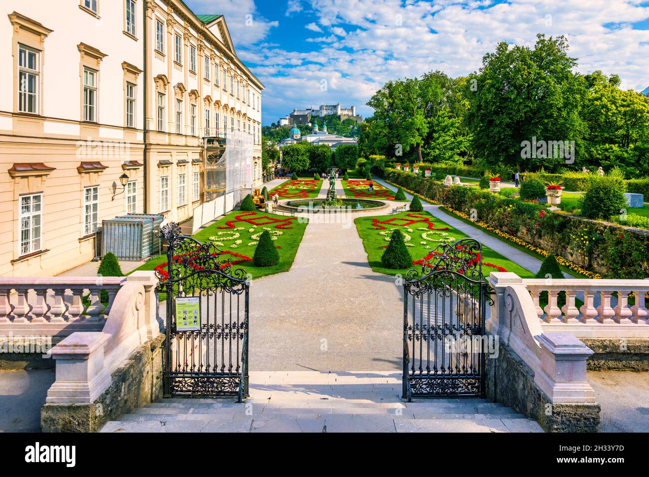 Beautiful View Of Famous Mirabell Gardens With The Old Historic 