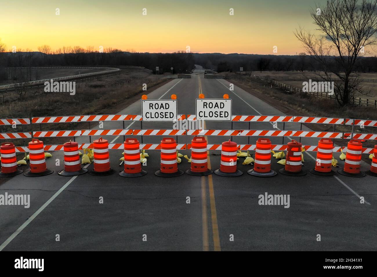 Road Closed Due to Flooding - drone Stock Photo - Alamy