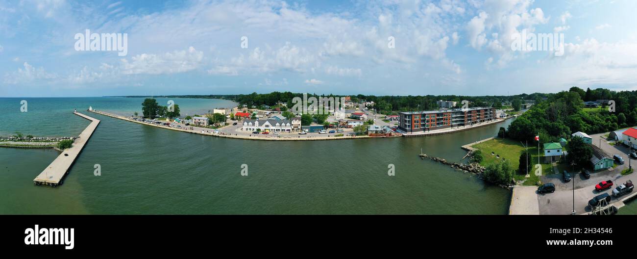An aerial panorama of the Port Dover, Ontario, Canada Marina Stock Photo