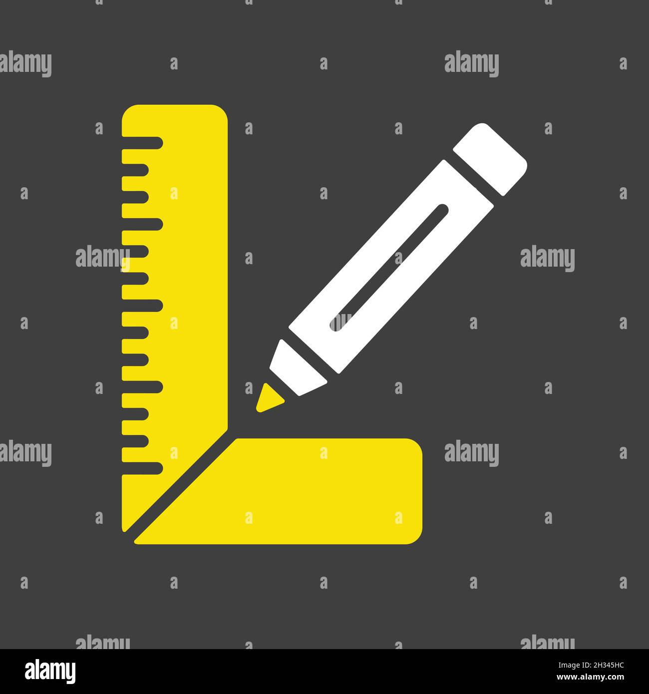 Carpenter square and pencil vector glyph icon on dark background