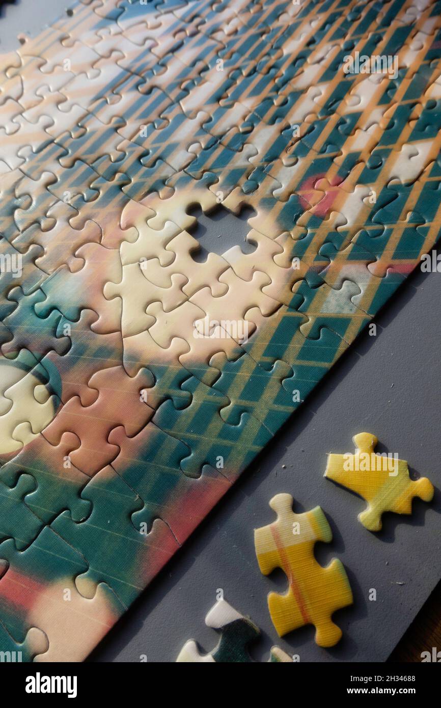 Close up of unfinished jigsaw puzzle Stock Photo