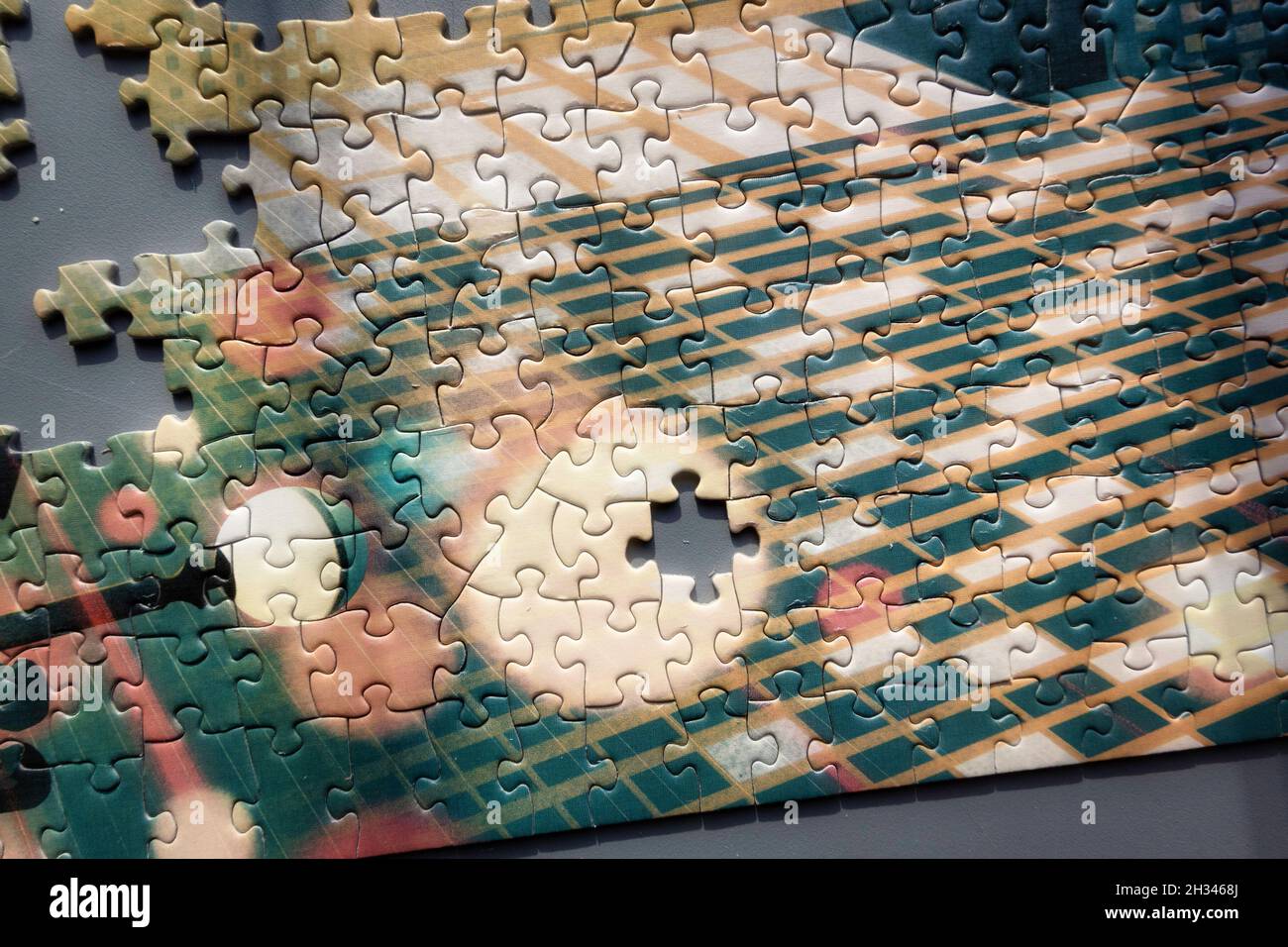 Close up of unfinished jigsaw puzzle Stock Photo