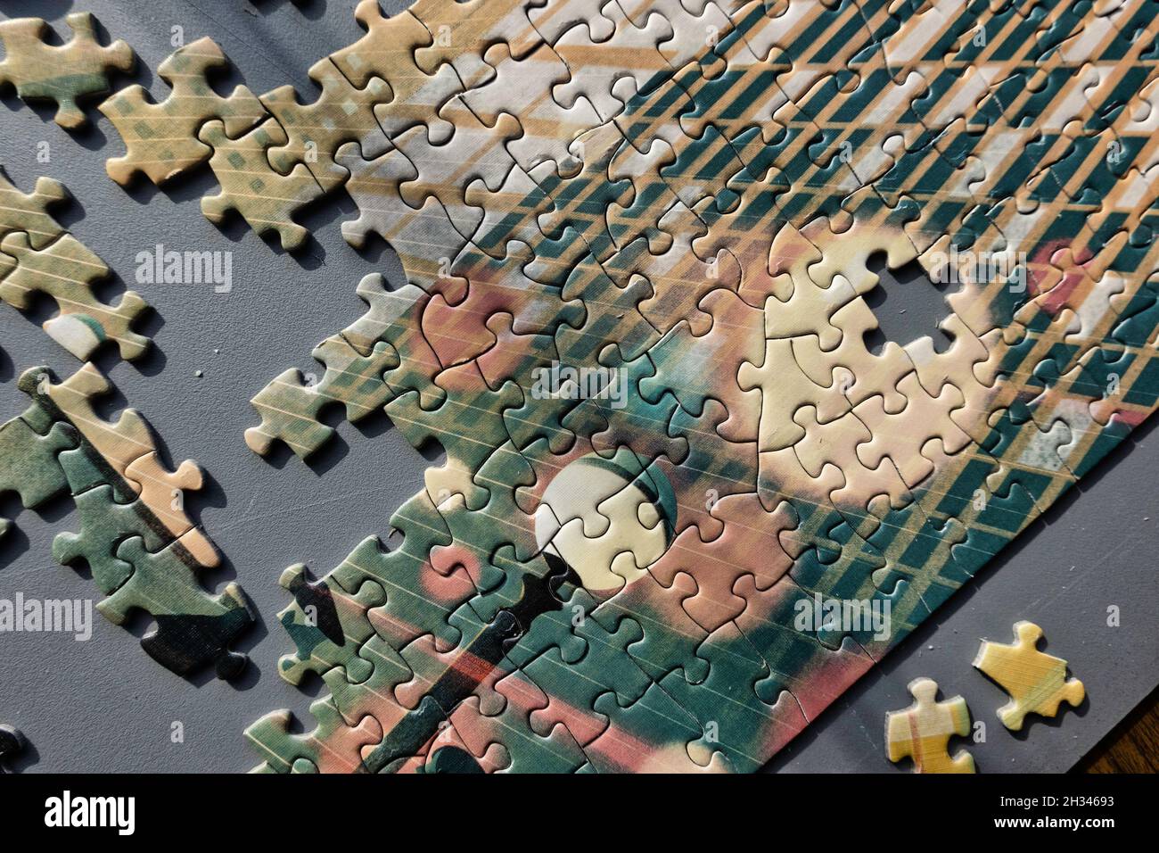 Close up of unfinished jigsaw puzzle Stock Photo