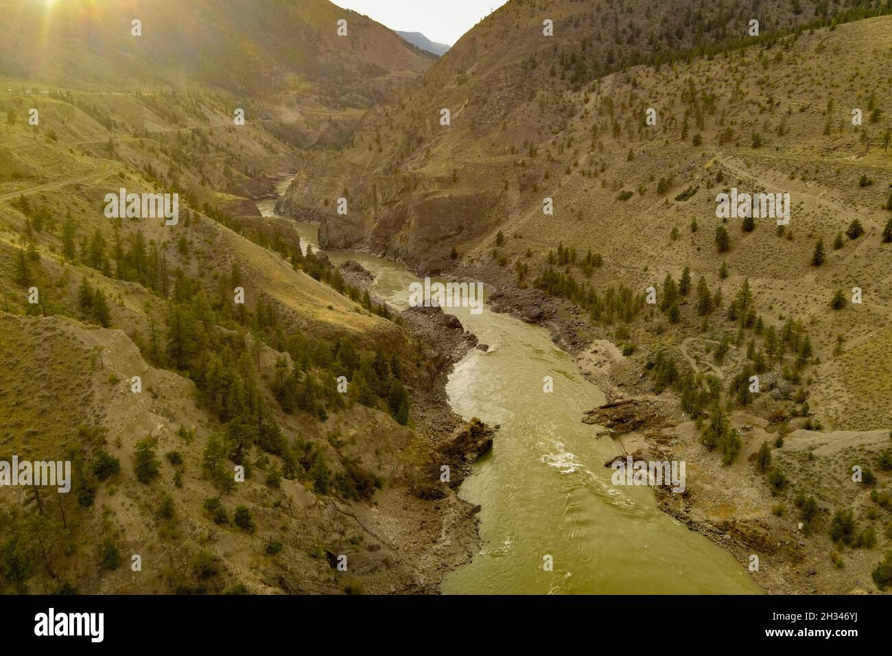 Fraser River upstream of the city of Lillooet in British Columbia, Canada. Stock Photo