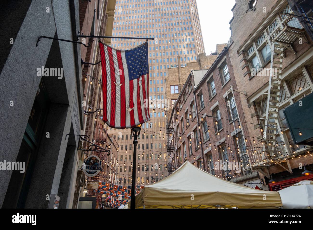 Stone Street is an Historic District in Lower Manhattan, NYC, USA Stock Photo