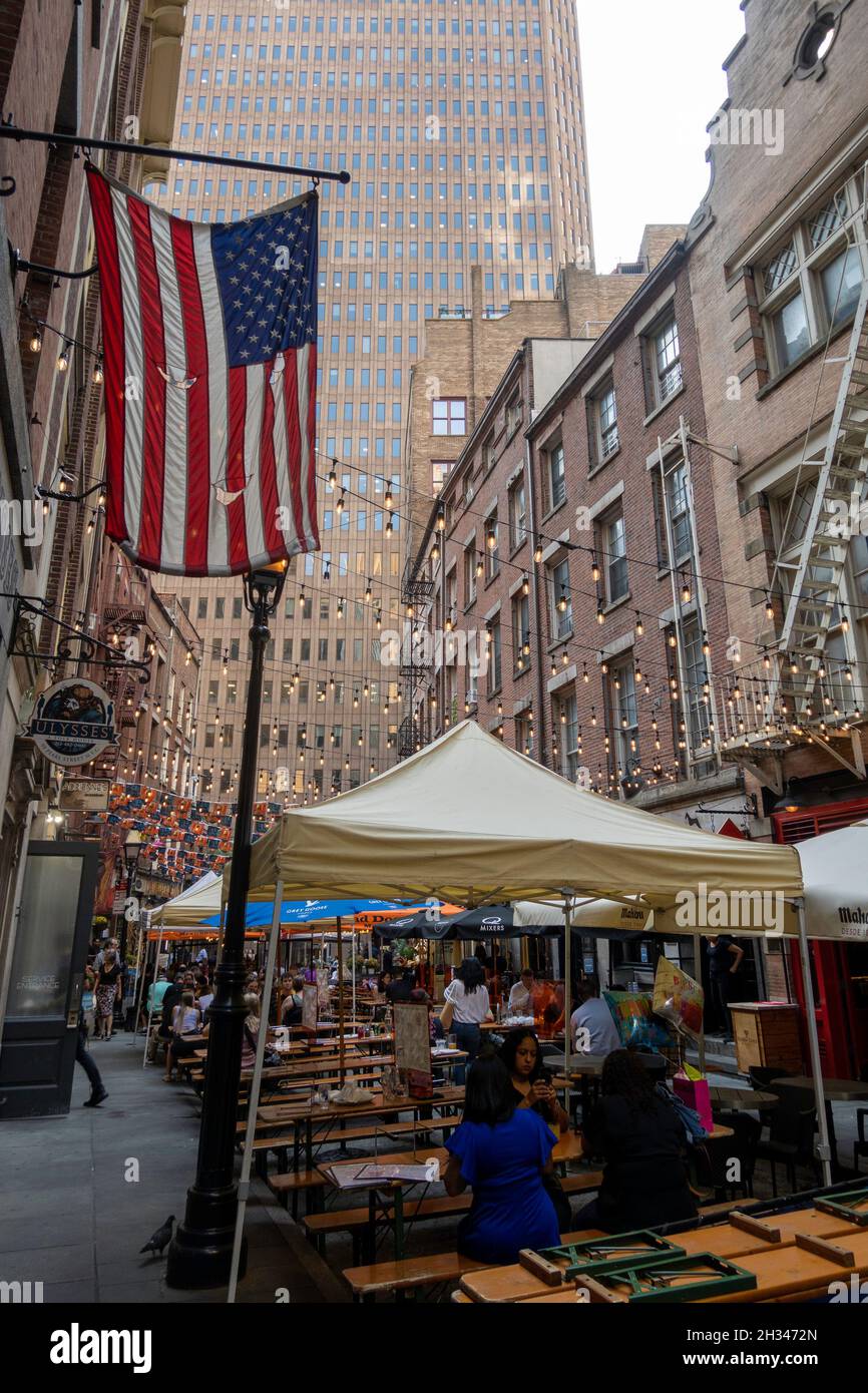 Stone Street is an Historic District in Lower Manhattan, NYC, USA Stock Photo