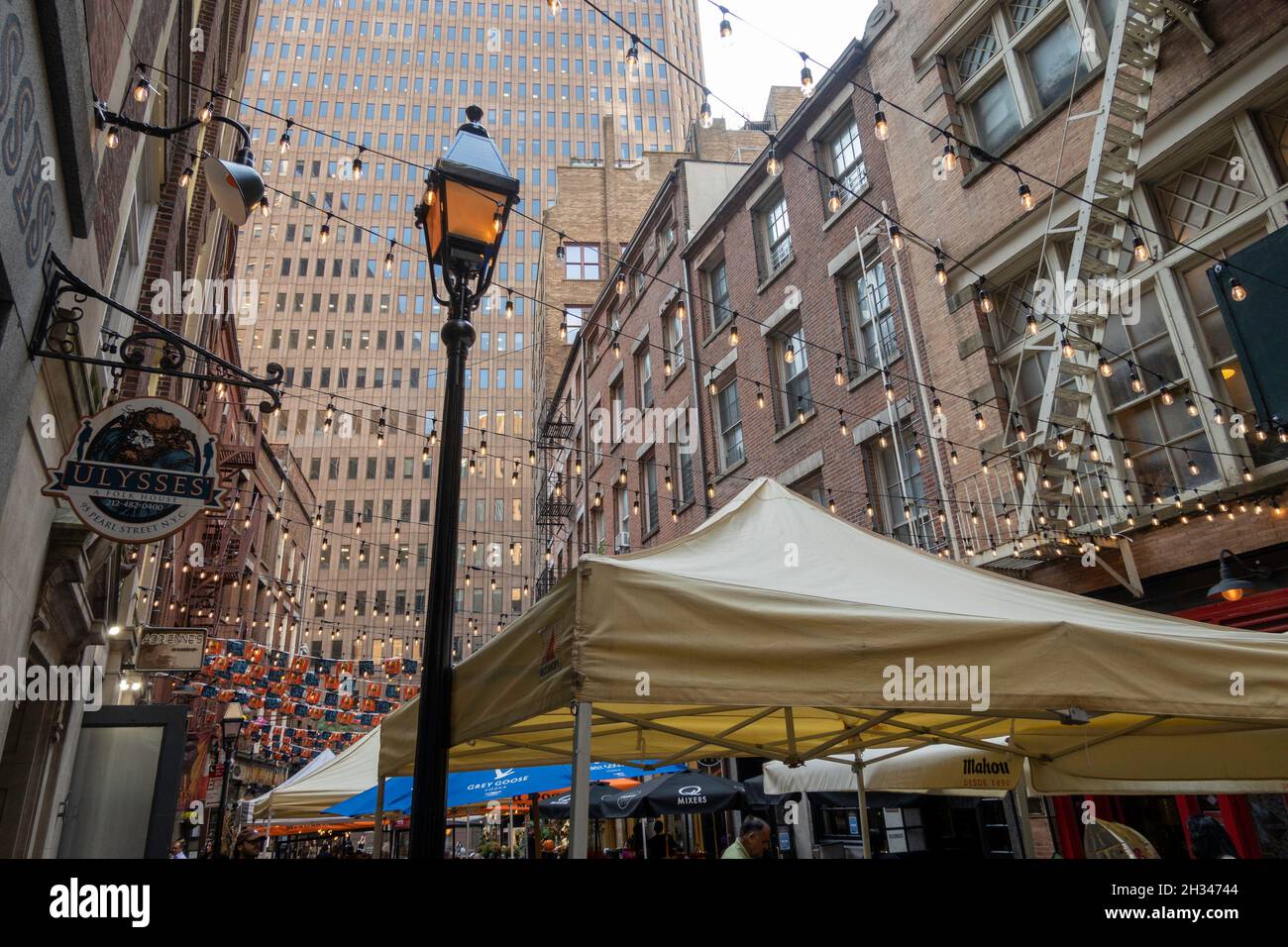 Stone Street is an Historic District in Lower Manhattan, NYC, USA Stock Photo