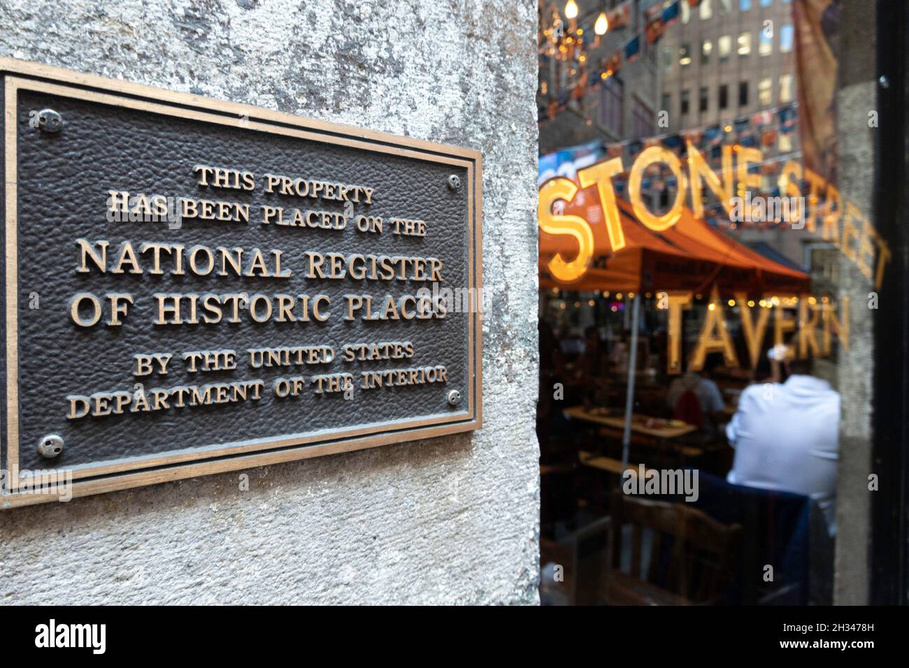 Stone Street is an Historic District in Lower Manhattan, NYC, USA Stock Photo