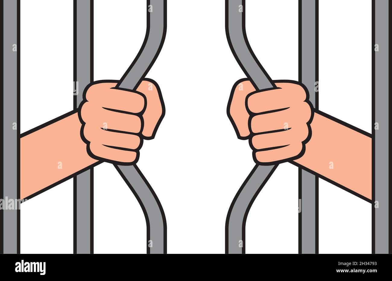 Prison break - hands holding bars (man in jail) vector illustration Stock Vector