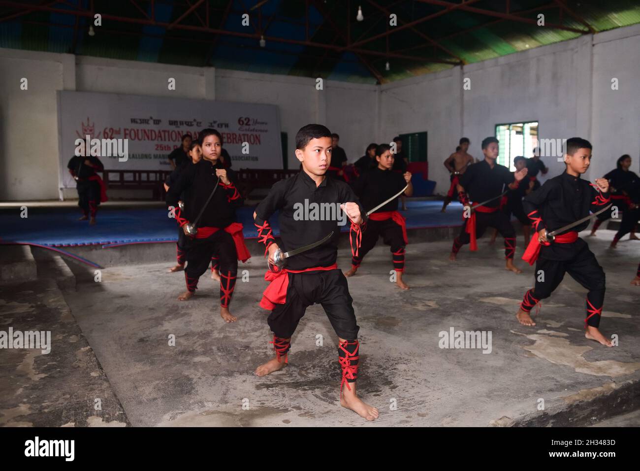 Imphal, India. 18th Oct, 2021. Students seen practicing Thang Ta an ancient and indigenous form of Martials of Manipur in India at an Institute. In 2020 the Thang Ta has been inducted in the Khelo India youth Games. (Credit Image: © Sumit Sanyal/SOPA Images via ZUMA Press Wire) Stock Photo