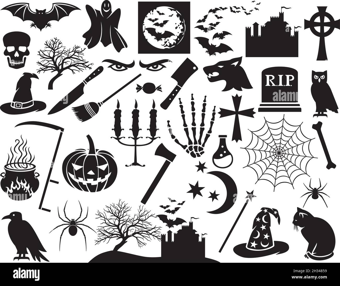 Halloween icons set (horror elements) vector illustration Stock Vector