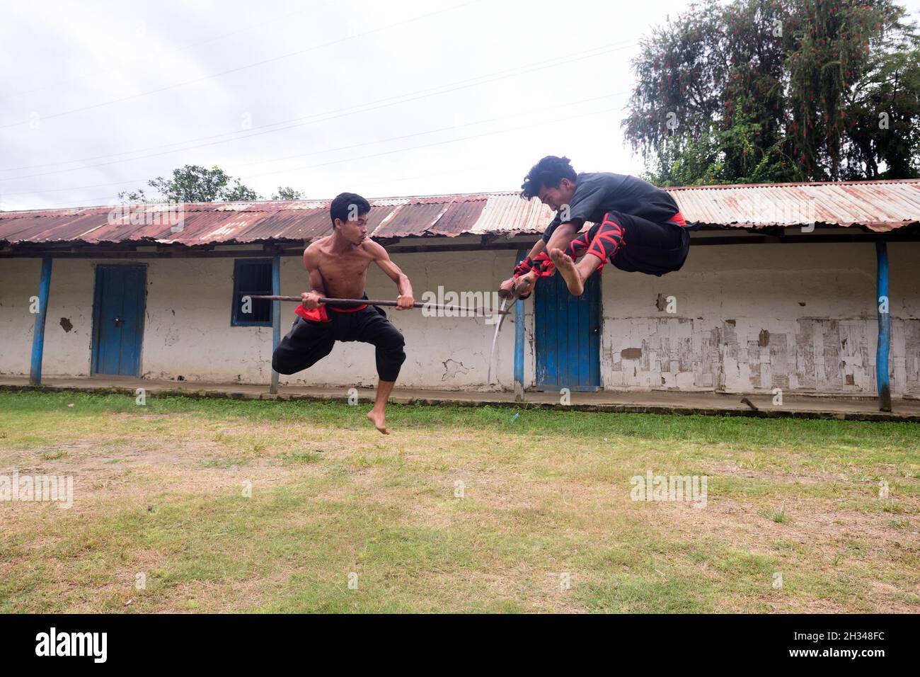 Imphal, India. 18th Oct, 2021. Students seen practicing Thang Ta an ancient and indigenous form of Martials of Manipur in India at an Institute. In 2020 the Thang Ta has been inducted in the Khelo India youth Games. (Credit Image: © Sumit Sanyal/SOPA Images via ZUMA Press Wire) Stock Photo