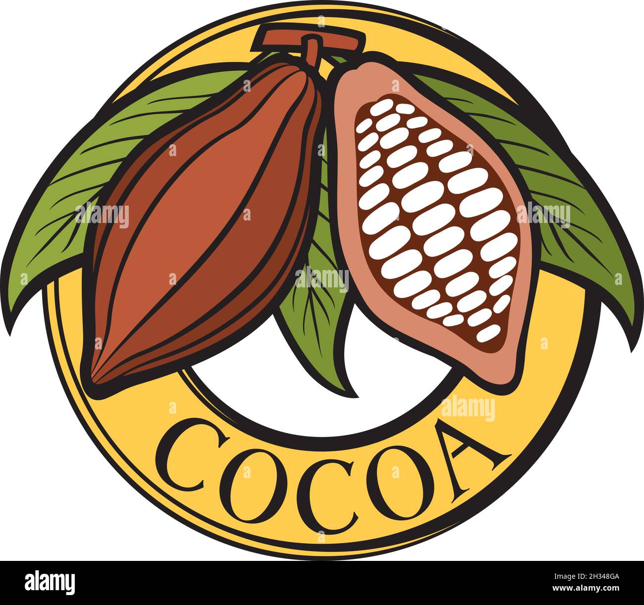 Cacao cocoa beans label (symbol, badge, sticker) vector illustration