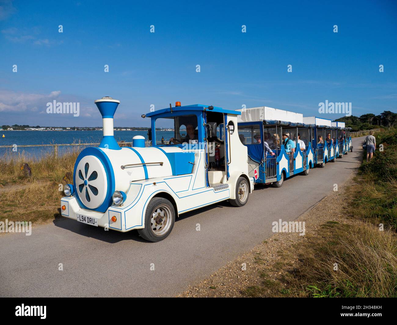 Land train which runs from Hengistbury Head to Mudeford, Spit, Dorset ...