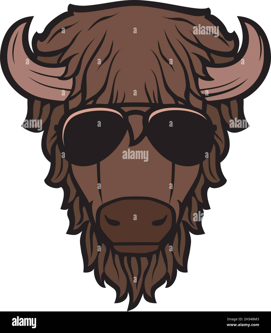 Bison head with aviator sunglasses color vector illustration Stock Vector