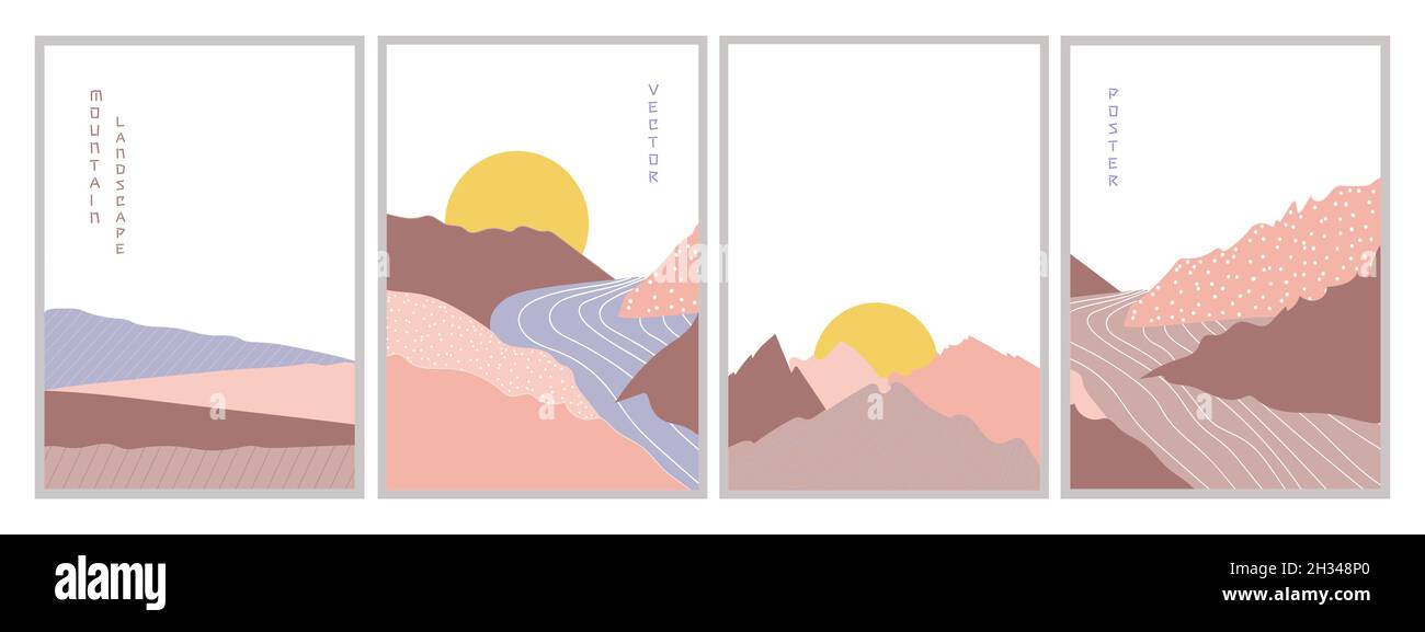 Set of vector illustrations mountain landscape posters.  Stock Vector