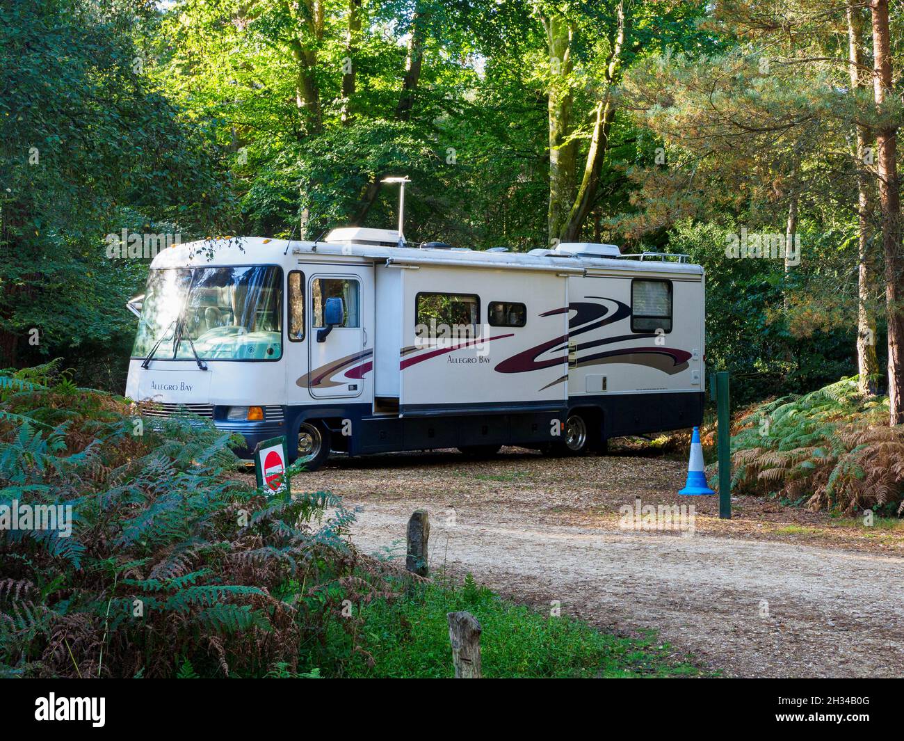 An Allegro Bay American RV at Setthorns campsite, The New Forest, Hampshire, UK Stock Photo