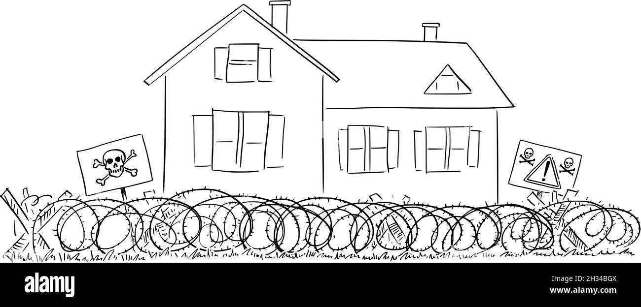 Fortified Family House, Home, Crime and Security Concept , Vector Cartoon Illustration Stock Vector