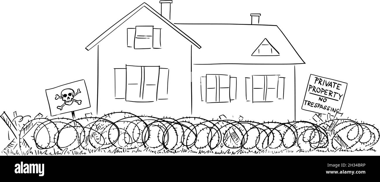 Fortified Family House, Home, Crime and Security Concept , Vector Cartoon Illustration Stock Vector