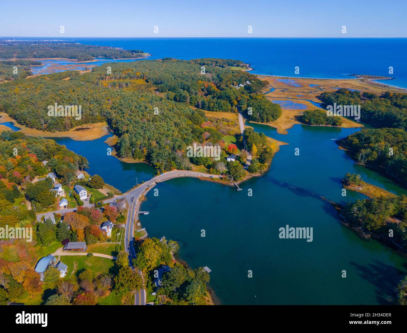 Chauncey Creek aerial view in fall between Gerrish Island and Kittery Point in town of Kittery