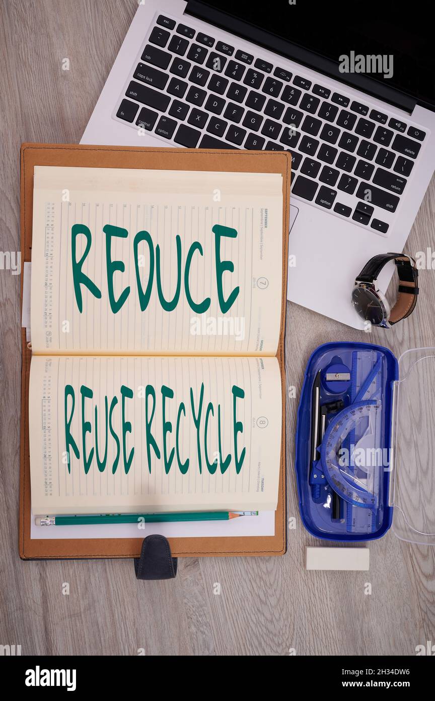 Text sign showing Reduce Reuse Recycle. Word Written on