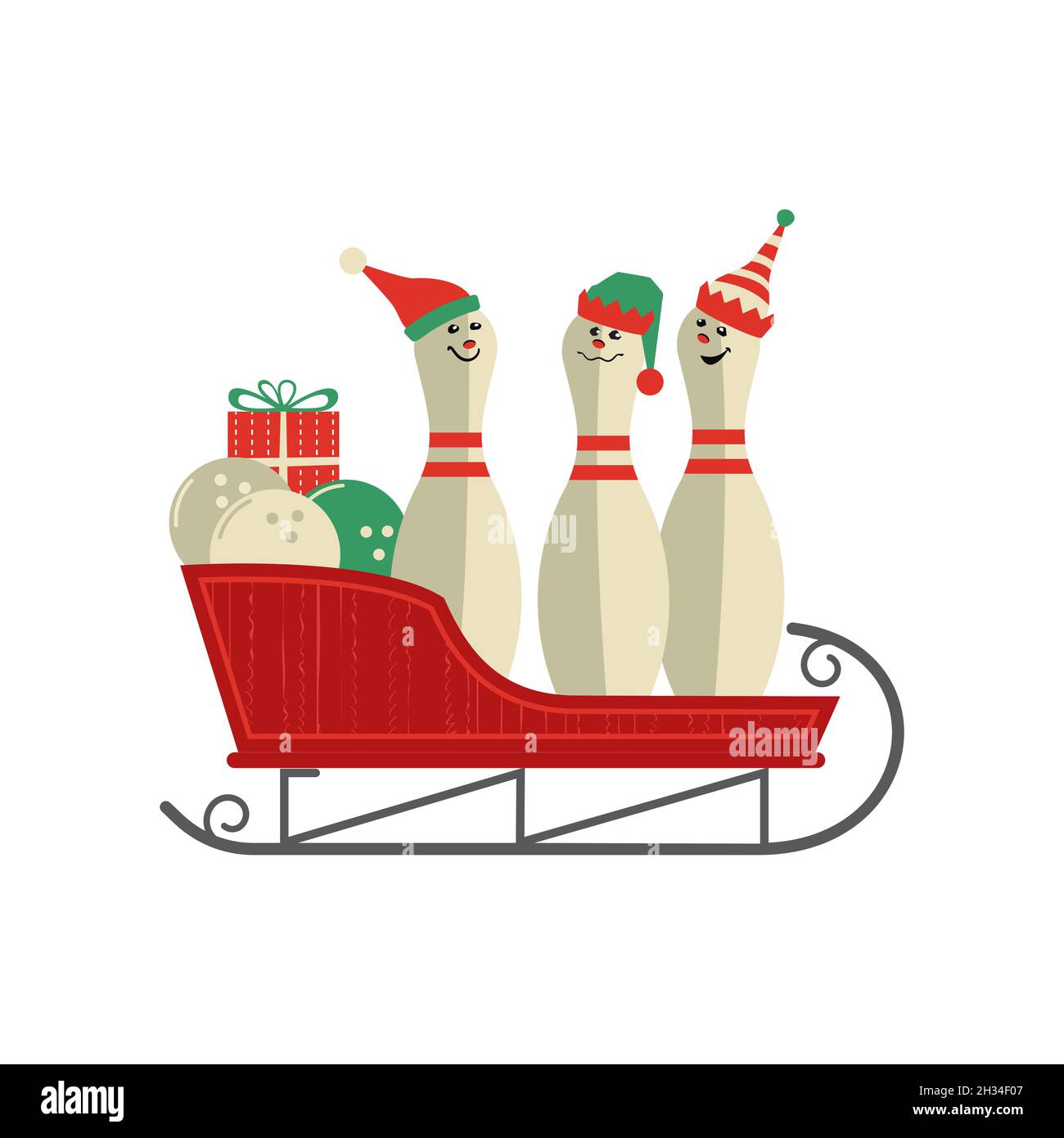 Cute Christmas Bowling Pins In Sleigh Stock Vector Image & Art - Alamy