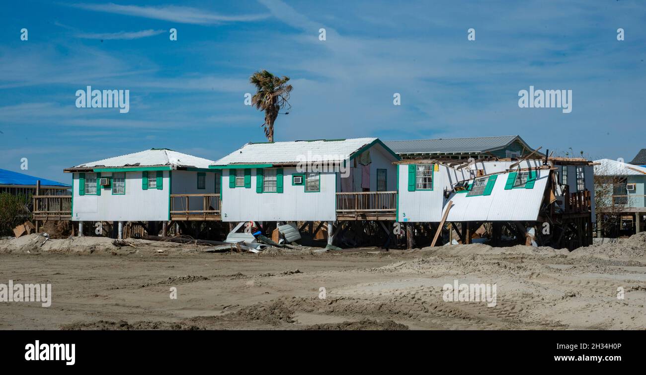 Grand Isle, United States of America. 16 October, 2021. Destroyed homes untouched in the aftermath of Hurricane Ida weeks after the devastating Category 4 storm struck the region October 16, 2021 in Grand Isle, Louisiana.  Credit: Patsy Lynch/FEMA/Alamy Live News Stock Photo