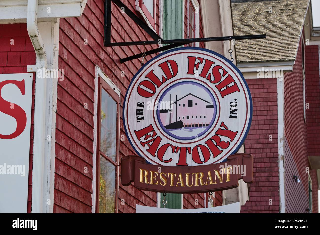Sign of the Old Fish factory Restaurant on waterfront of Lunenburg, Nova Scotia Stock Photo Alamy