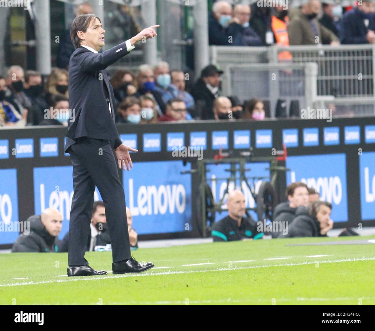 MILAN ITALY- October 24 Stadio G Meazza  Simone Inzaghi Head Coach during the Serie A match between Fc Inter and Fc Juventus   at Stadio G. Meazza on October 24, 2021 in Milan, Italy. Stock Photo