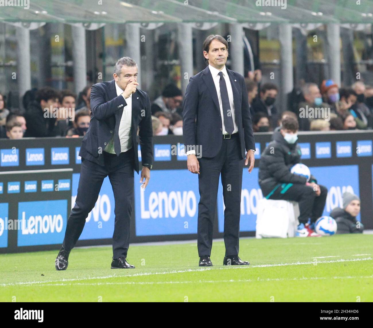 MILAN ITALY- October 24 Stadio G Meazza  Simone Inzaghi Head Coach  during the Serie A match between Fc Inter and Fc Juventus   at Stadio G. Meazza on October 24, 2021 in Milan, Italy. Stock Photo