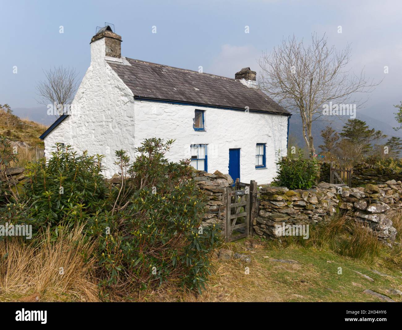 The old farmhouse of Hafod Owen, located in a remote spot, high on the moors above Beddgelert, Snowdonia Stock Photo