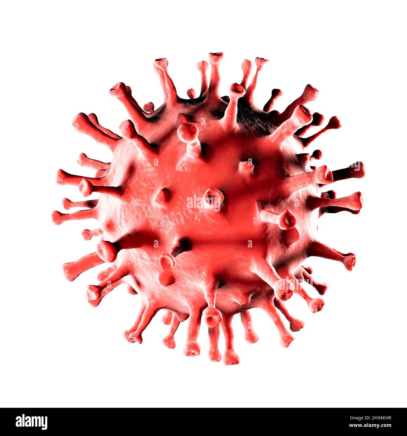 Virus, detail seen under the microscope, mutations and variants of the coronavirus, sars-cov-2. Magnification. White background space. Covid-19 Stock Photo