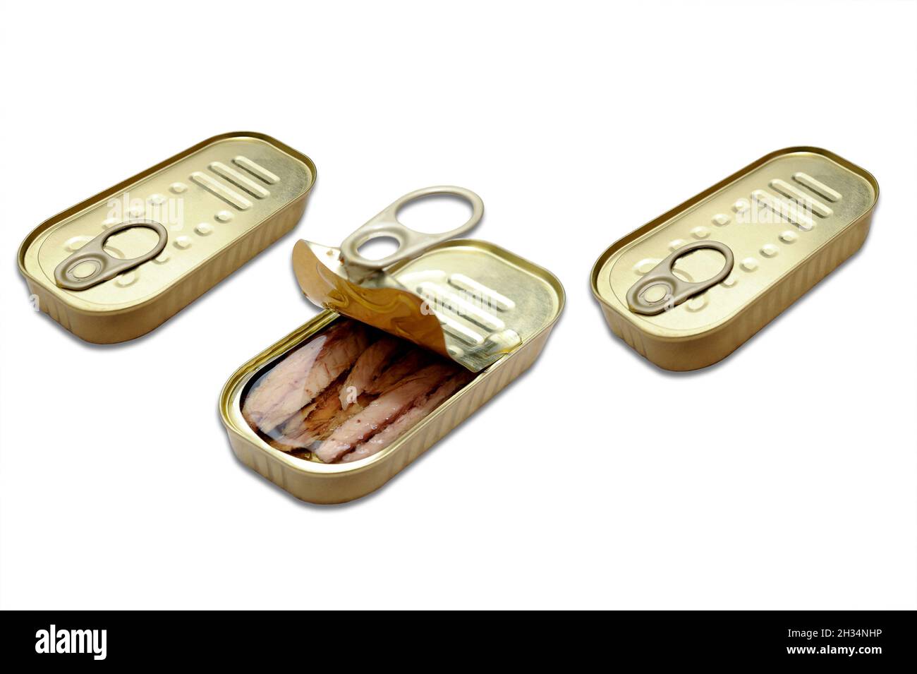 Delicious mackerelcanned sardines, on a white background Stock Photo