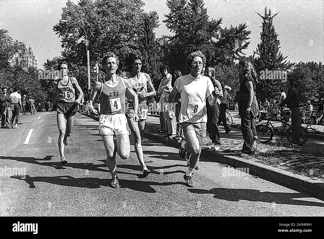 Runners competing in  the 1975 New York City Marathon. Stock Photo