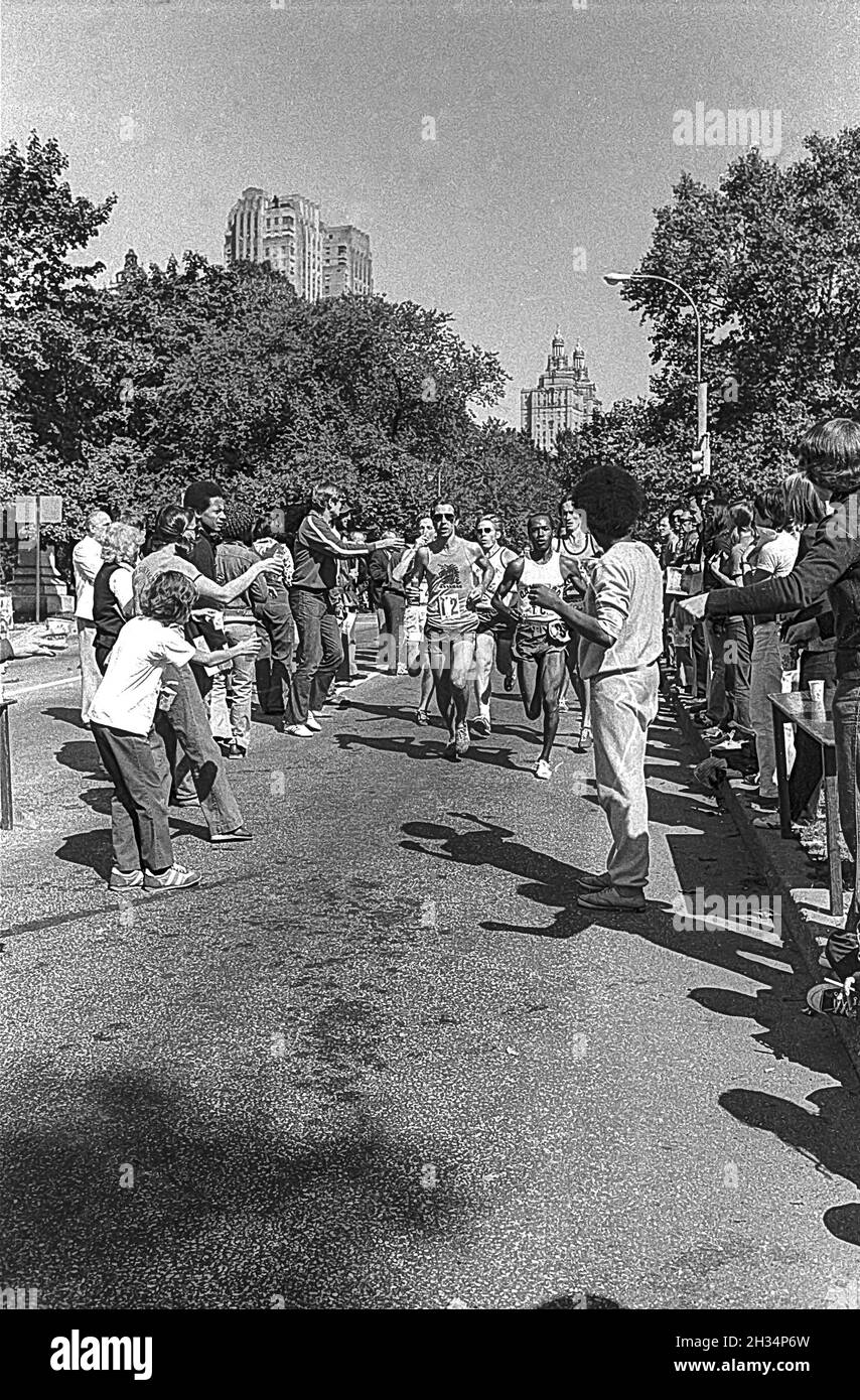 Runners competing in  the 1975 New York City Marathon. Stock Photo