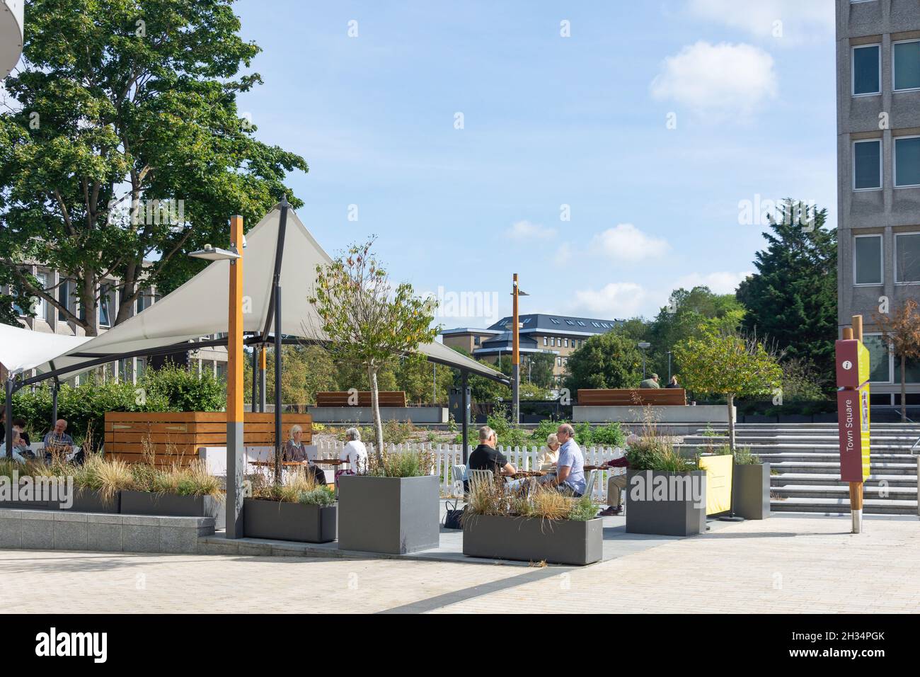 Outdoor seating terrace, Fuego Restaurant, The Lexicon Shopping Centre, Bracknell, Berkshire, England, United Kingdom Stock Photo