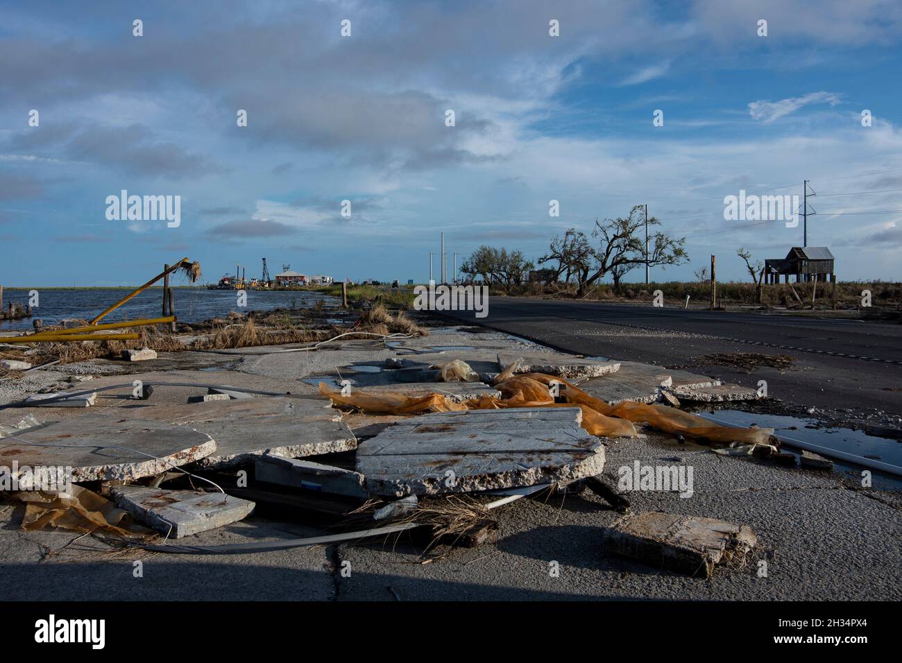 Golden Meadow, United States of America. 19 September, 2021. Debris is