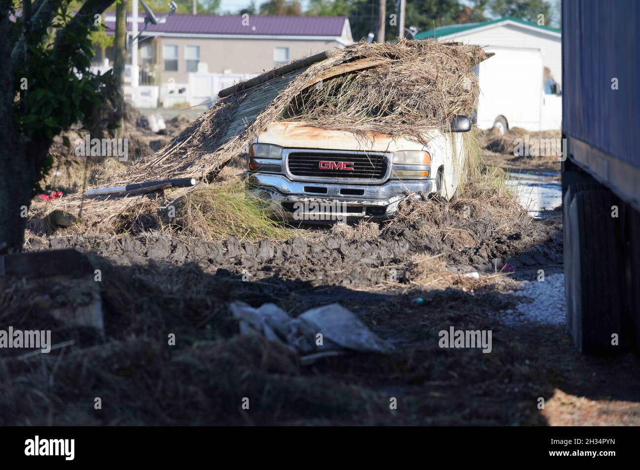 Ironton, United States of America. 24 September, 2021. Destroyed homes and property litter the area in the aftermath of Hurricane Ida September 24, 2021 in Ironton, Louisiana. Credit: Julie Joseph/FEMA/Alamy Live News Stock Photo
