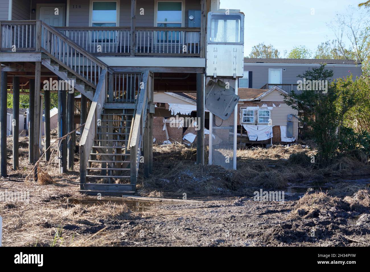 Ironton, United States of America. 24 September, 2021. Destroyed homes and buildings litter the area in the aftermath of Hurricane Ida September 24, 2021 in Ironton, Louisiana. Credit: Julie Joseph/FEMA/Alamy Live News Stock Photo