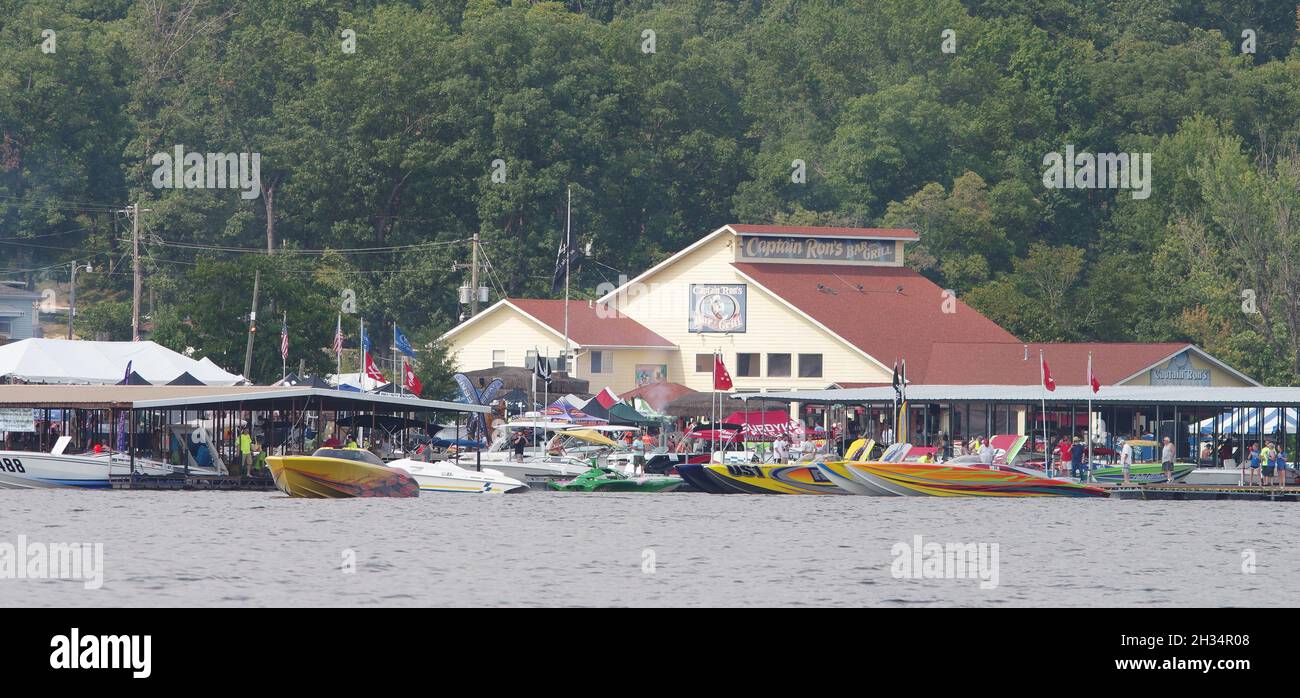 OSAGE BEACH, UNITED STATES - Mar 13, 2016: A view of Captain Ron's boat dock during powerboat shootout, Osage Beach, United States Stock Photo