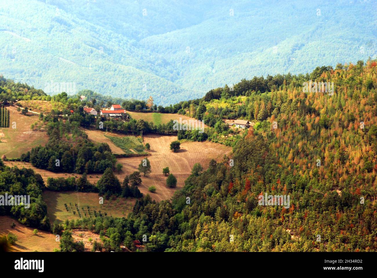 Western Serbia, a view at a village near monastery Raca and Bajina Basta Stock Photo