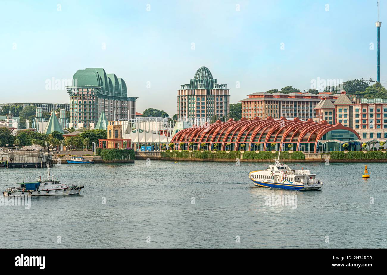 Distant view at the Sentosa Island waterfront, Singapore Stock Photo