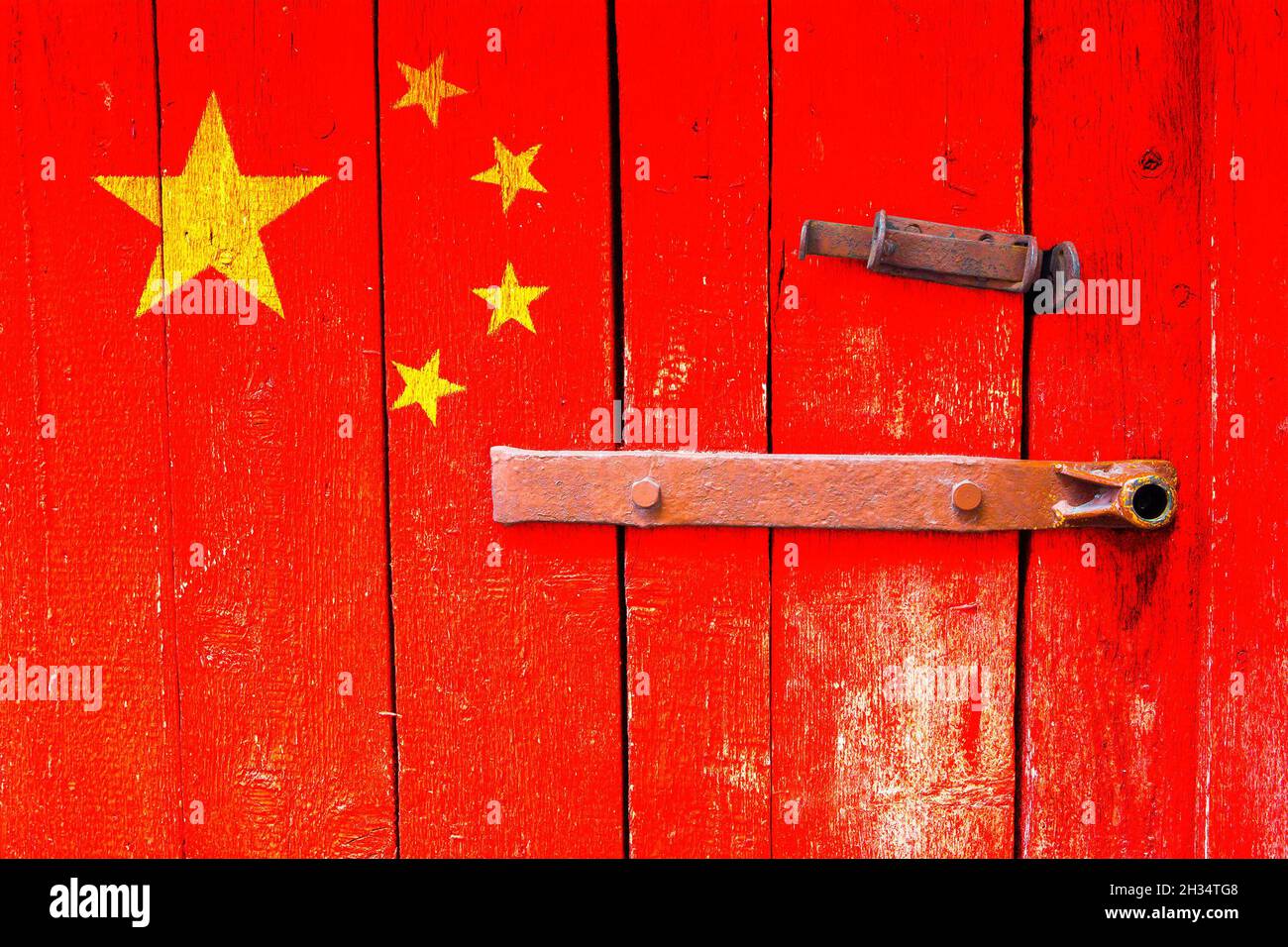 Flag of China is in texture. Template. Coronavirus pandemic. Countries are closed. Locks. Stock Photo