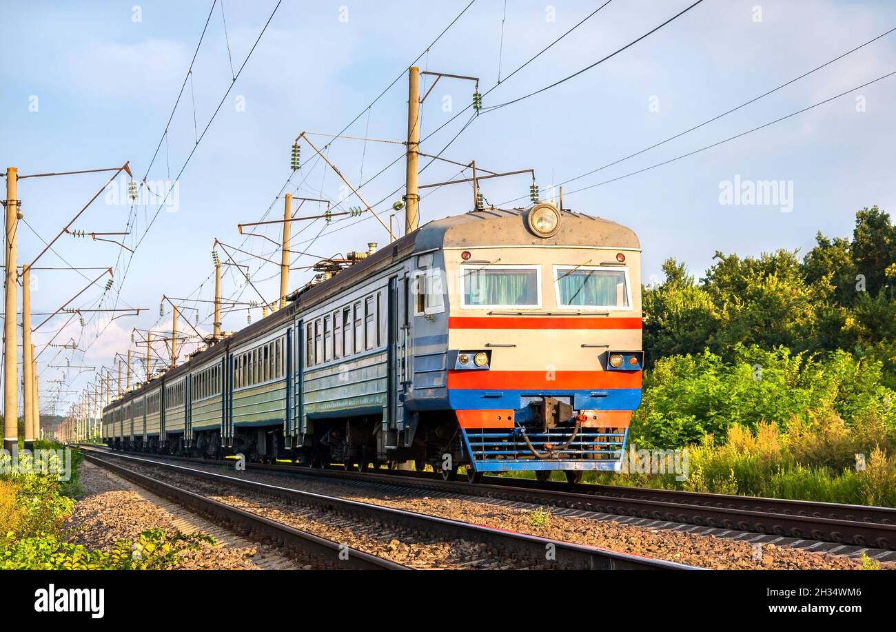 Suburban electric train in Odessa region, Ukraine Stock Photo