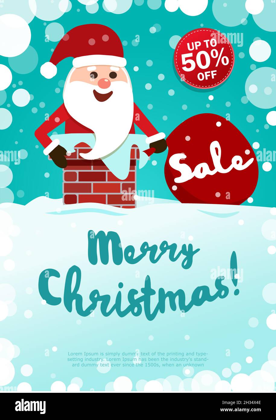 Poster Merry Christmas. Sale up to 50 off. Santa Claus Stock Vector